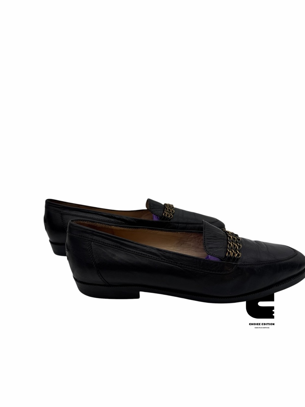 Vintage Chanel Classic Leather CC Chain Slip On Loafers - Size 38 1/2 - Picture 7 of 8